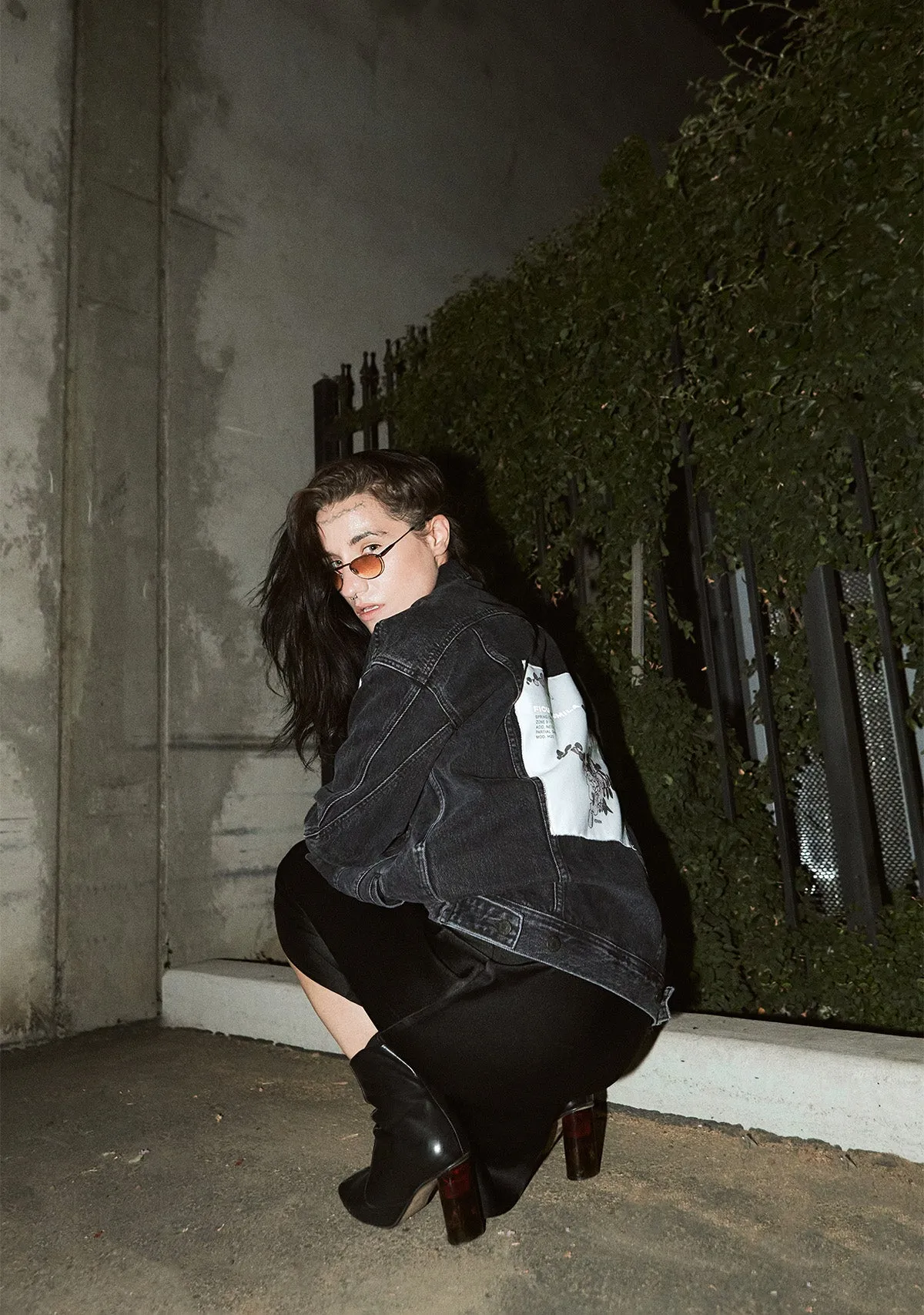 Plantae Ficus Pumila Longer Washed Black Denim Jacket