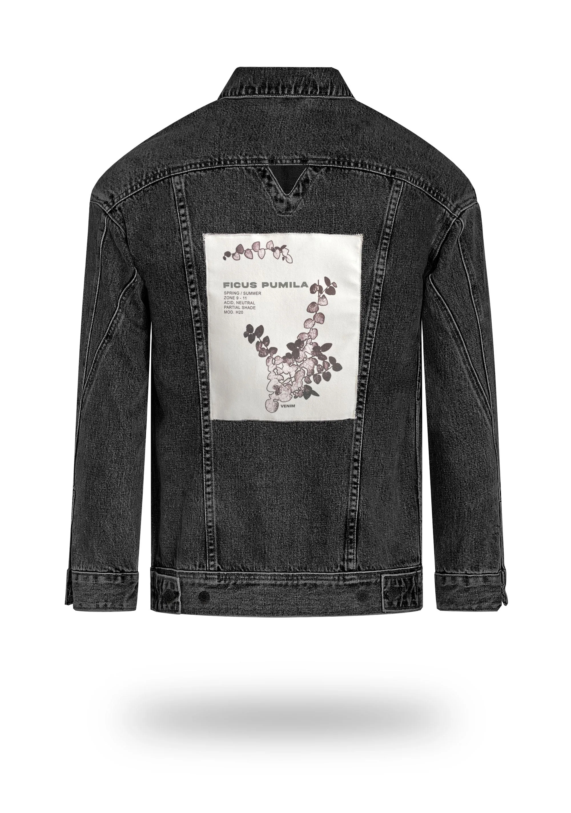 Plantae Ficus Pumila Longer Washed Black Denim Jacket