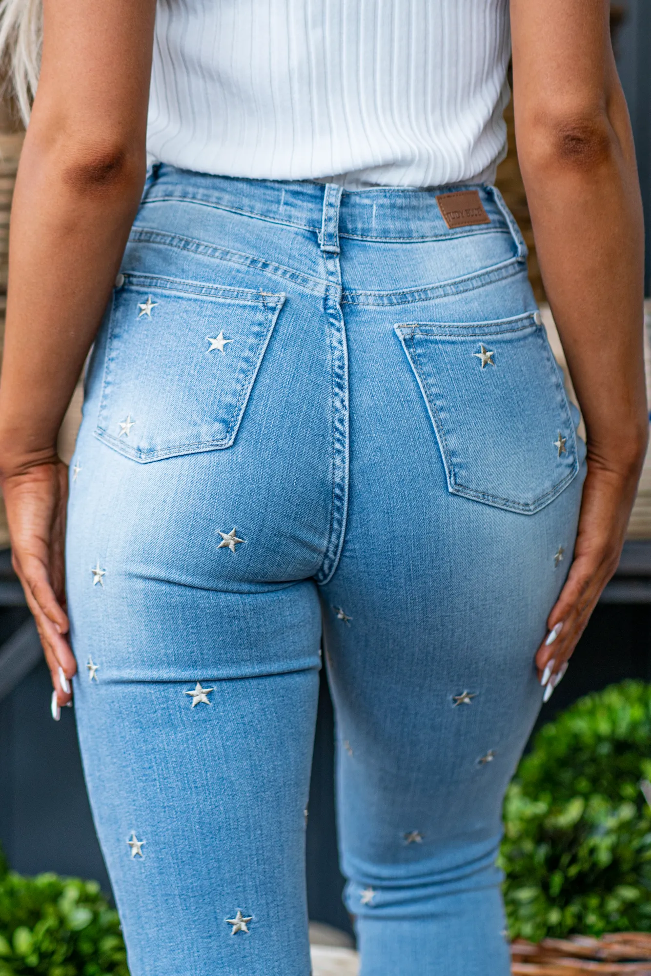 Plus Size Star Embroidered High Rise Skinny