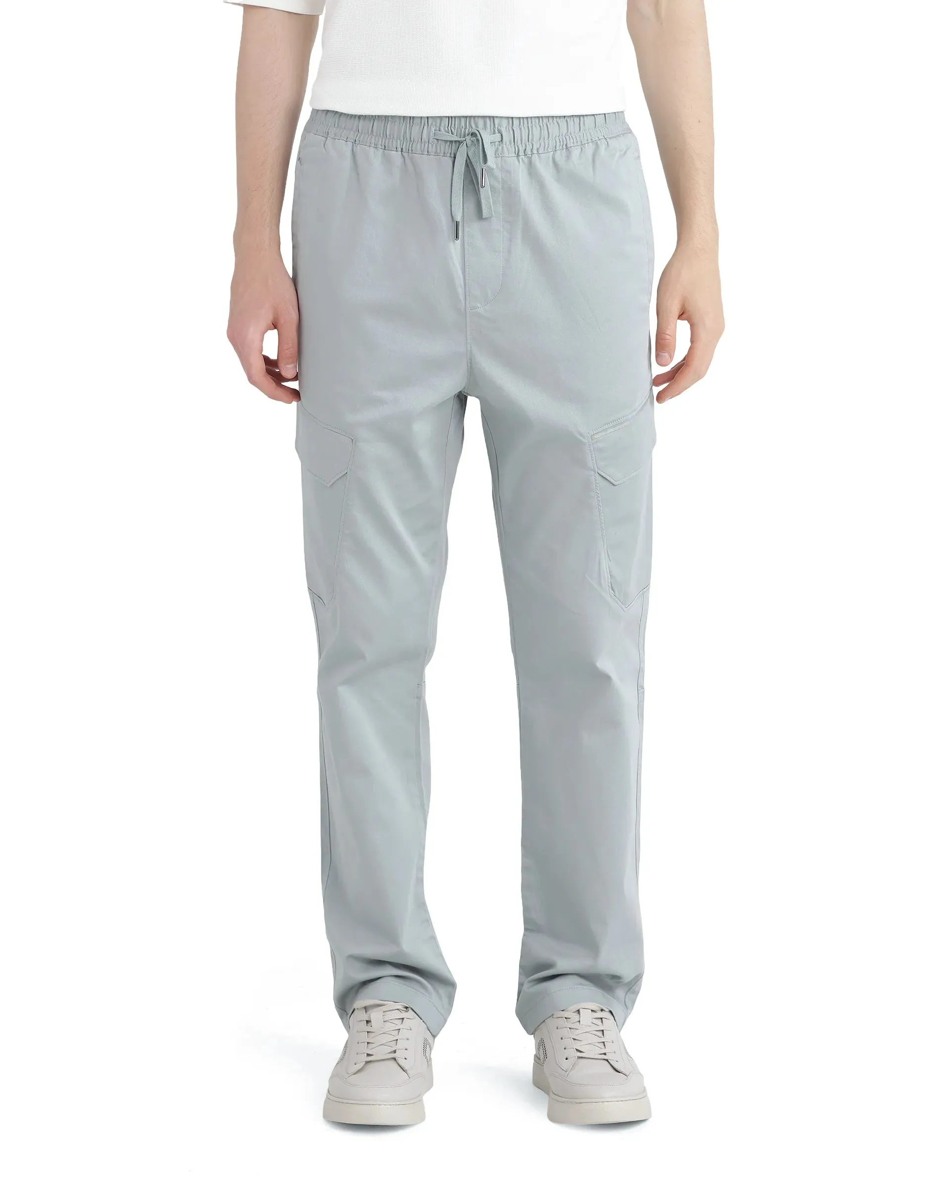 Rare Rabbit Men's Zudi Pastel Blue Cotton Fabric Drawstring Closure Regular Fit Cargo Style Trouser
