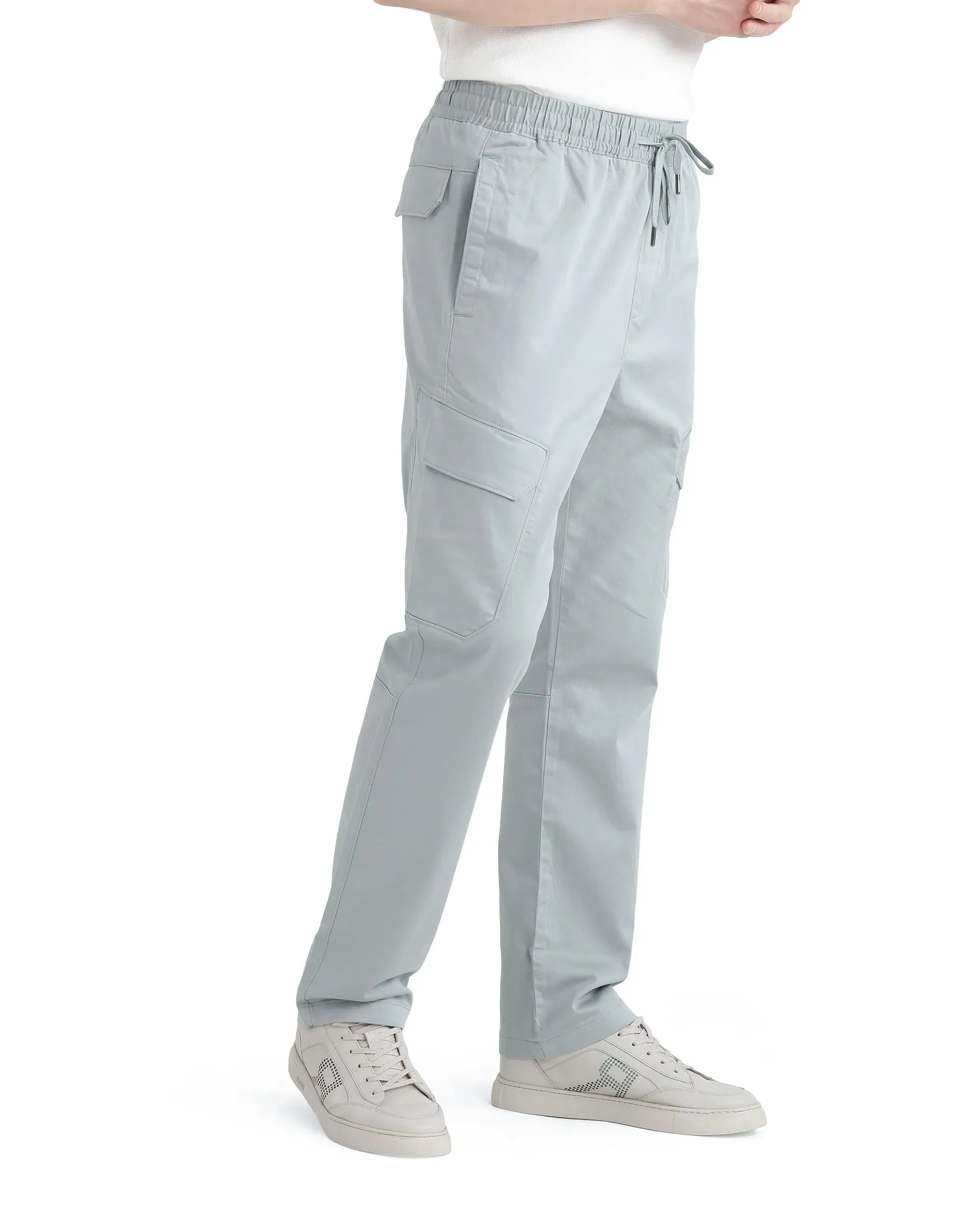 Rare Rabbit Men's Zudi Pastel Blue Cotton Fabric Drawstring Closure Regular Fit Cargo Style Trouser