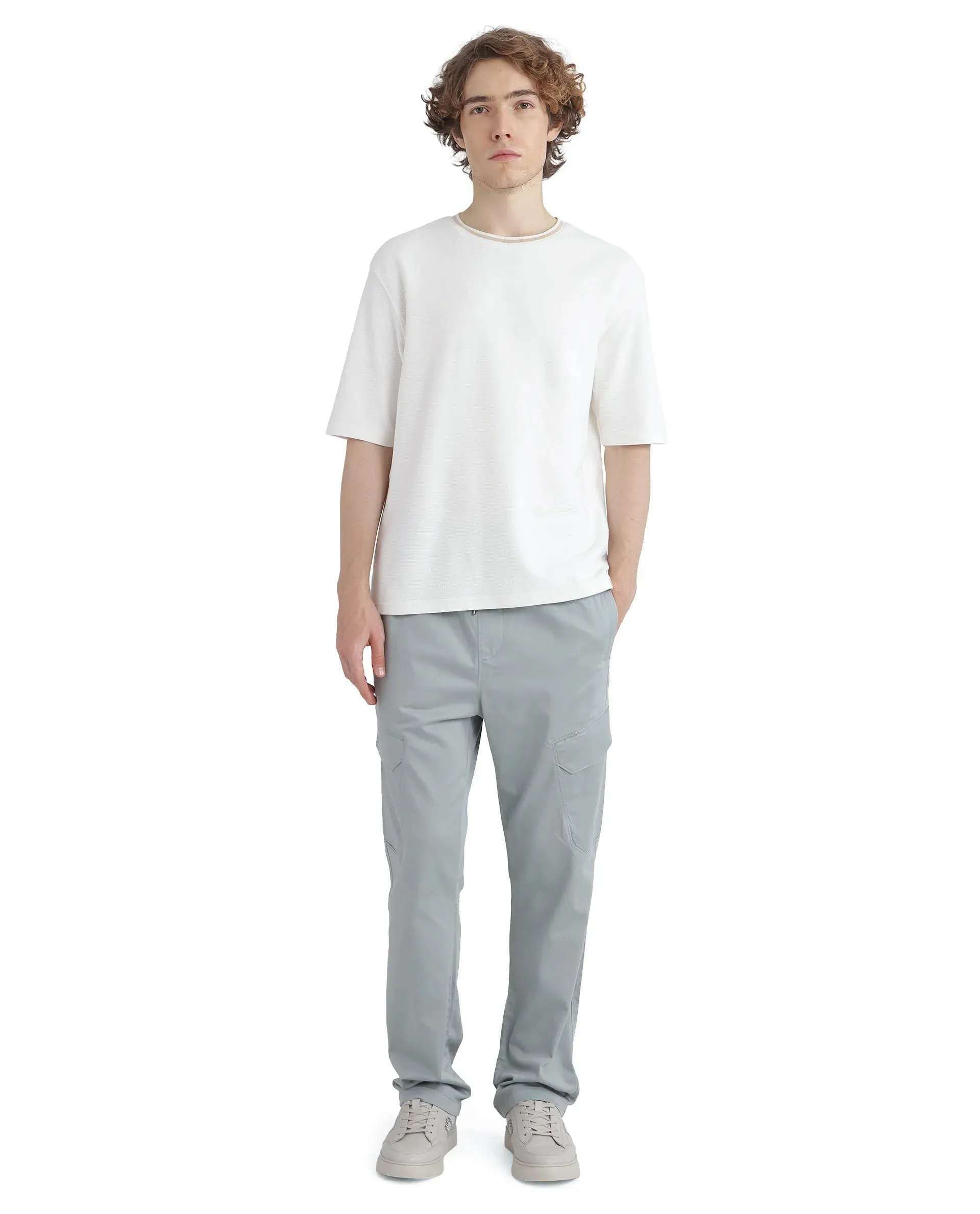 Rare Rabbit Men's Zudi Pastel Blue Cotton Fabric Drawstring Closure Regular Fit Cargo Style Trouser
