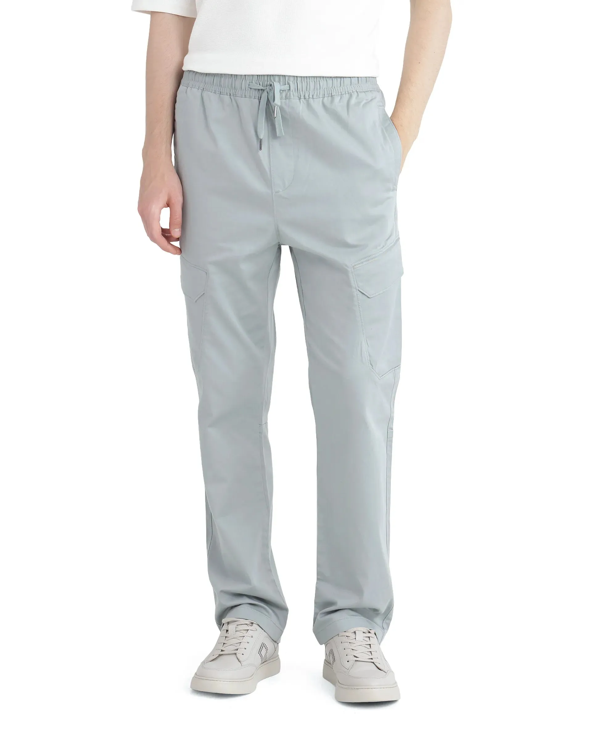 Rare Rabbit Men's Zudi Pastel Blue Cotton Fabric Drawstring Closure Regular Fit Cargo Style Trouser