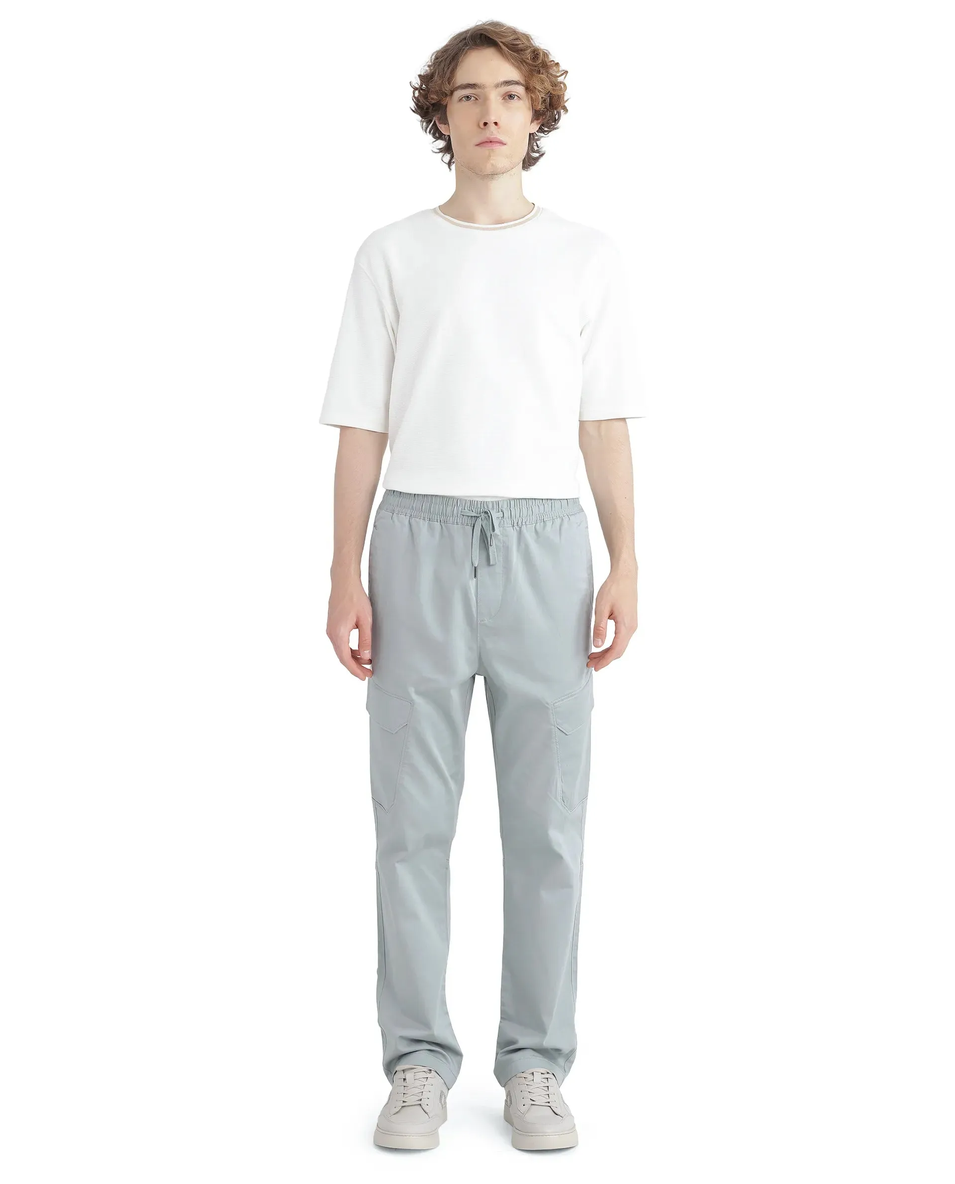Rare Rabbit Men's Zudi Pastel Blue Cotton Fabric Drawstring Closure Regular Fit Cargo Style Trouser