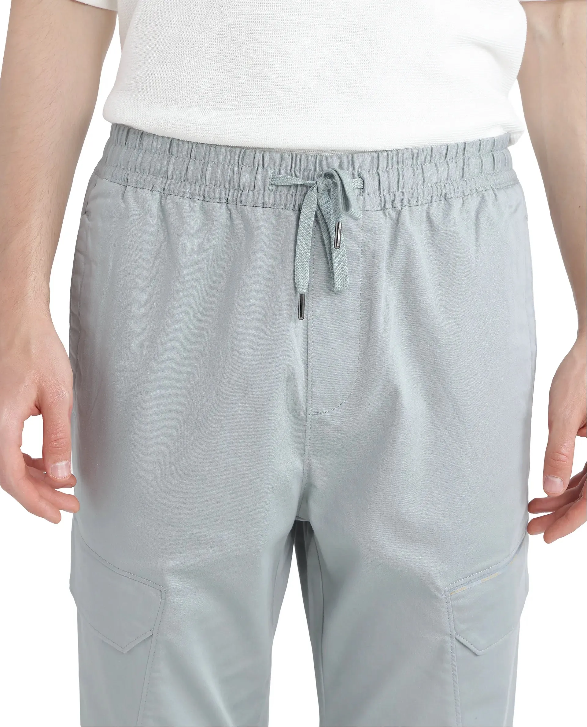 Rare Rabbit Men's Zudi Pastel Blue Cotton Fabric Drawstring Closure Regular Fit Cargo Style Trouser