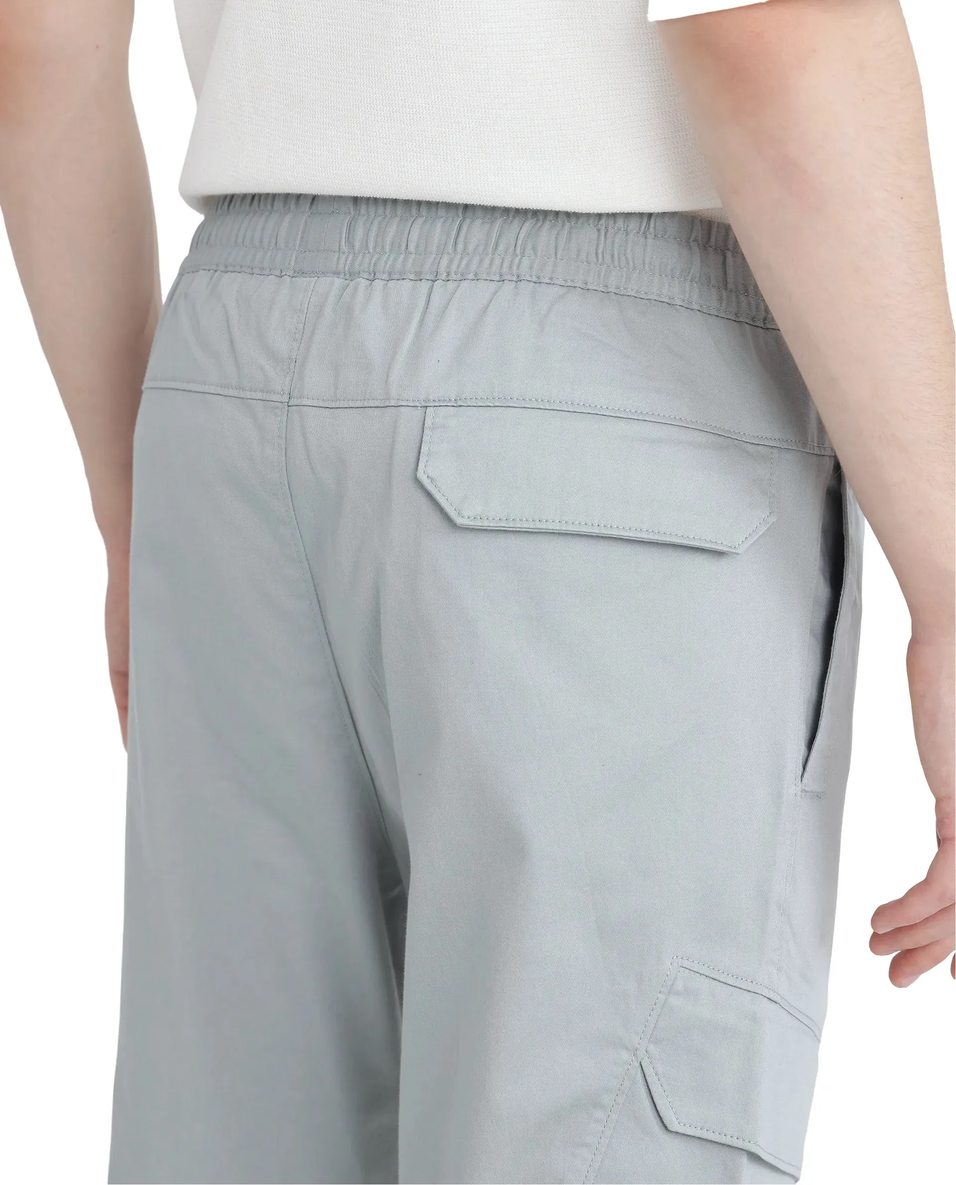Rare Rabbit Men's Zudi Pastel Blue Cotton Fabric Drawstring Closure Regular Fit Cargo Style Trouser