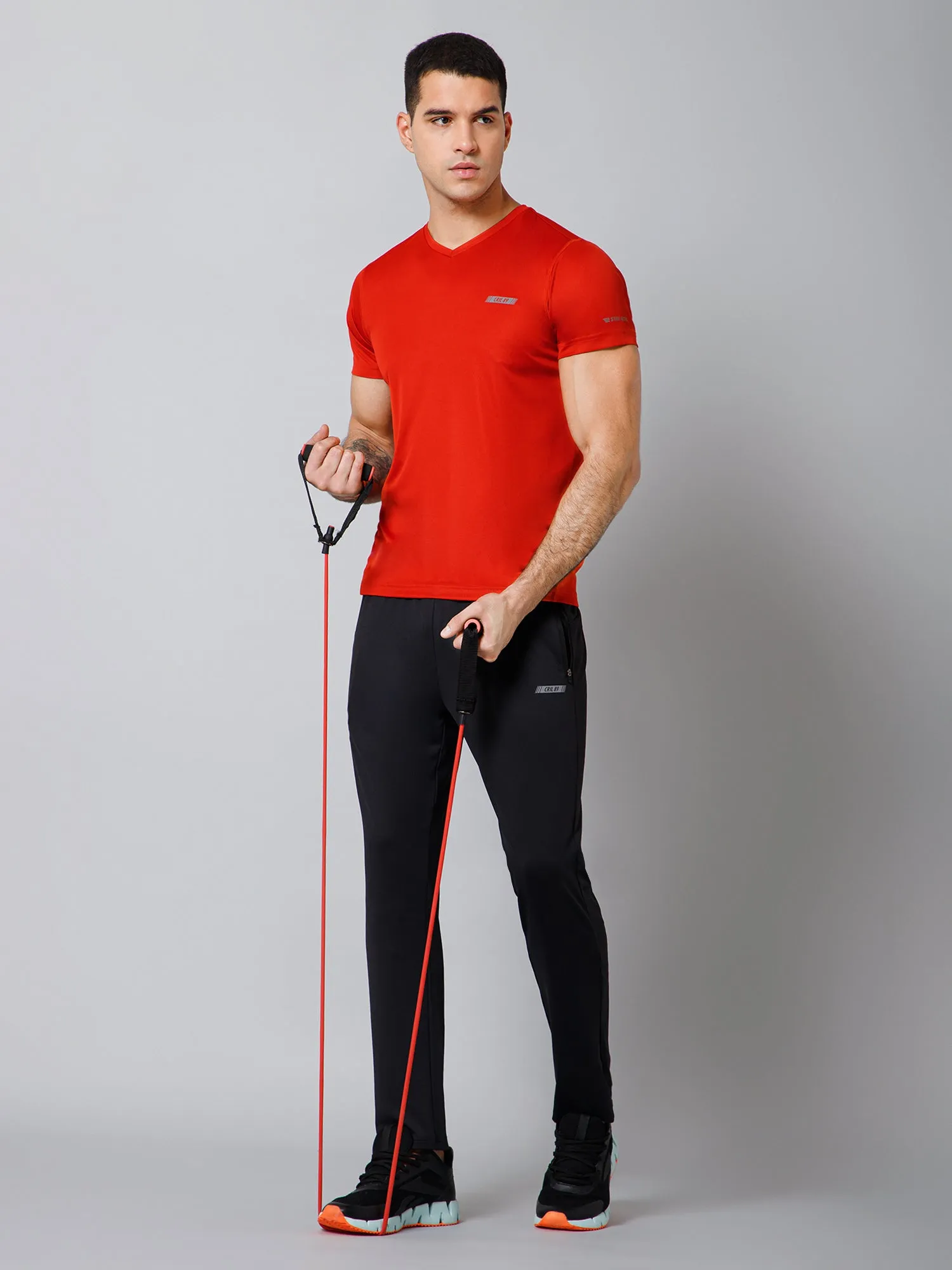Regular Fit Solid V Neck Half Sleeve Red Active Wear T-Shirt for Men