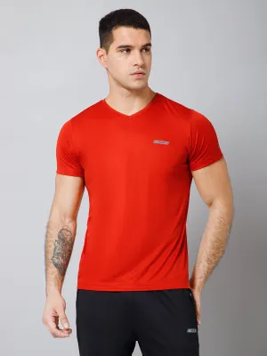 Regular Fit Solid V Neck Half Sleeve Red Active Wear T-Shirt for Men