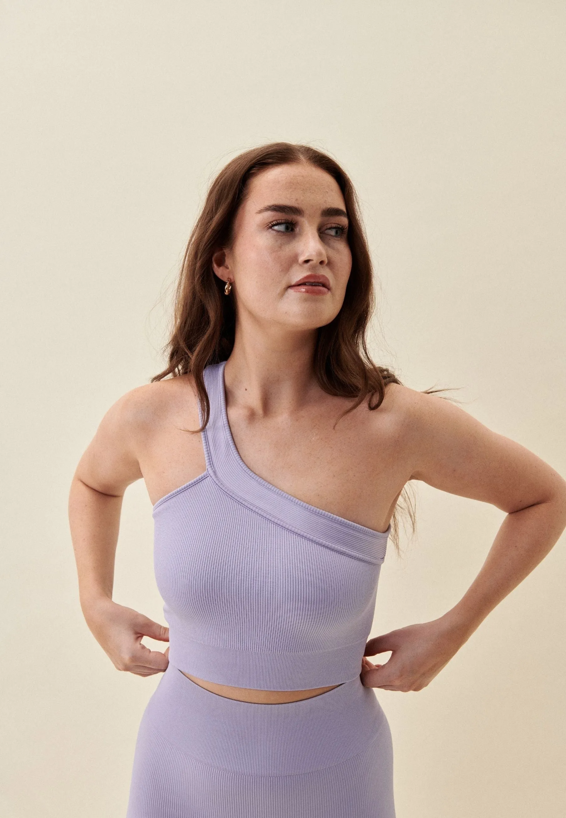 Ribbed Seamless One Shoulder Bra - Lavender