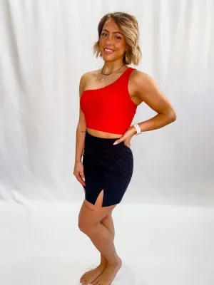 Roan One Shoulder Ribbed Crop Top, Red