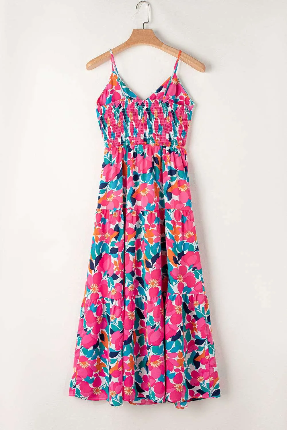 Rose Floral Twist V Neck Tiered Cami Maxi Dress - Elegant Style