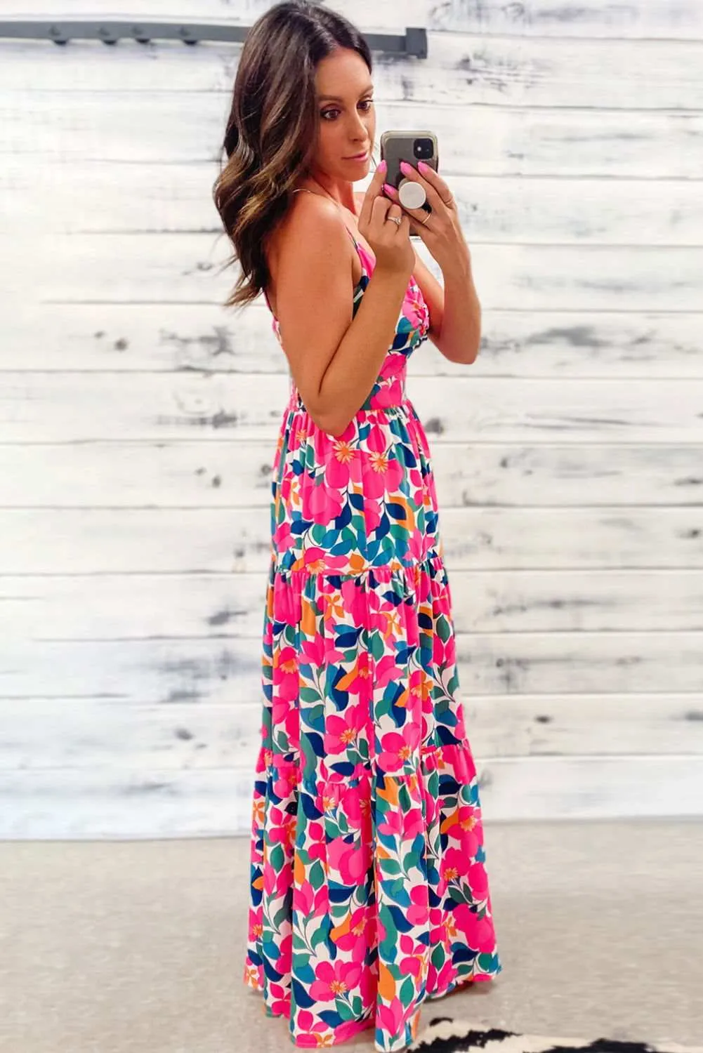 Rose Floral Twist V Neck Tiered Cami Maxi Dress - Elegant Style