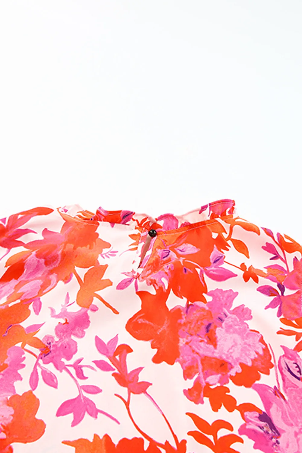 Rose Ruffle Tiered Sleeve Frill Neck Floral Plus Size Blouse