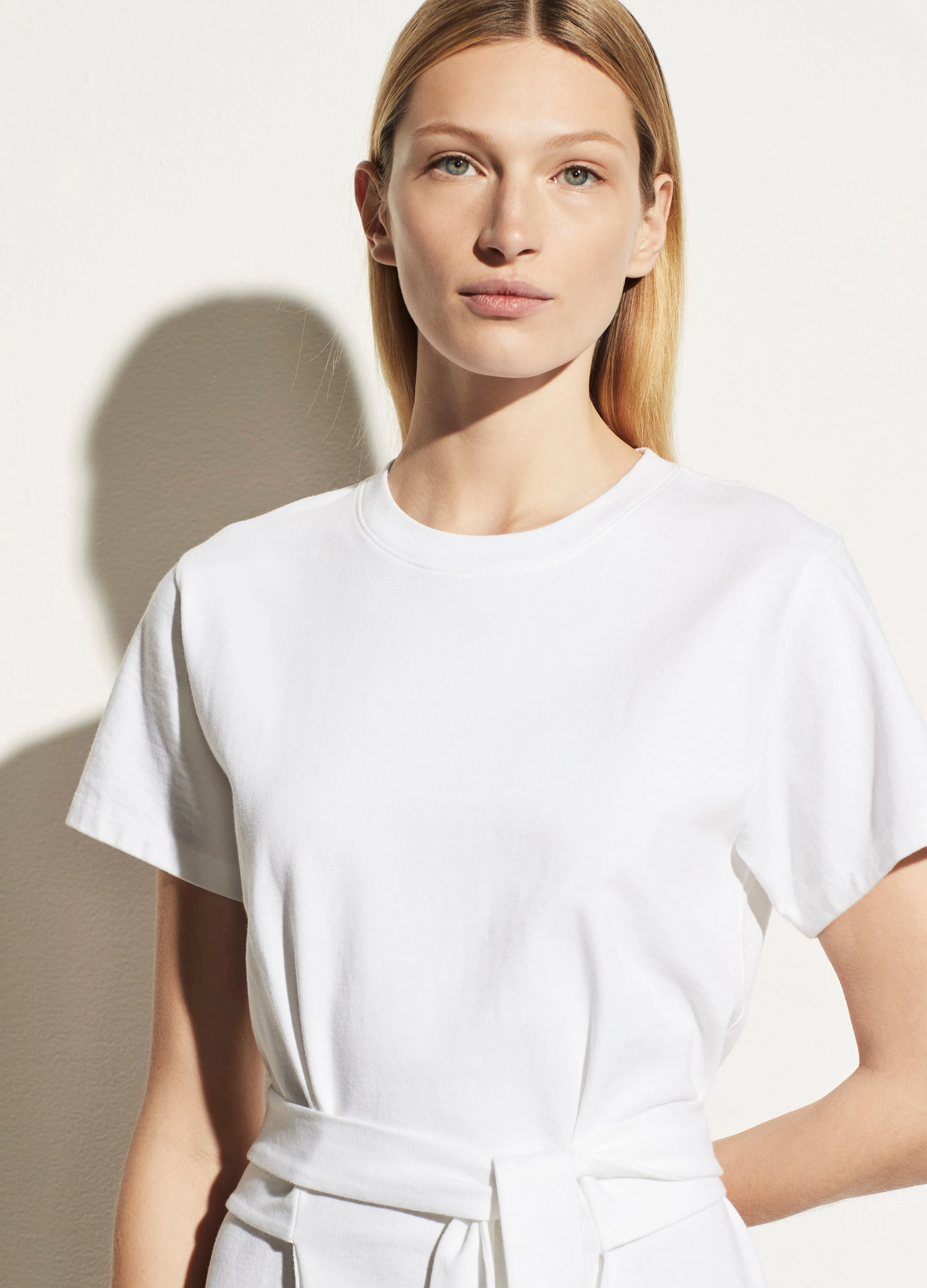 Short Sleeve Tie Waist Dress in Optic White