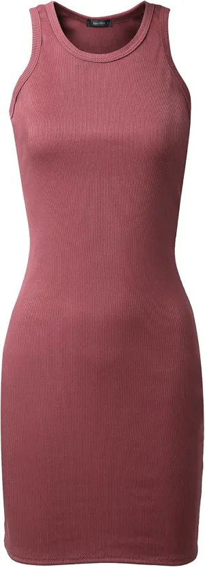 SSOULM Women's Ribbed Scoop Neck Sleeveless Tank Fitted Bodycon Short Dresses