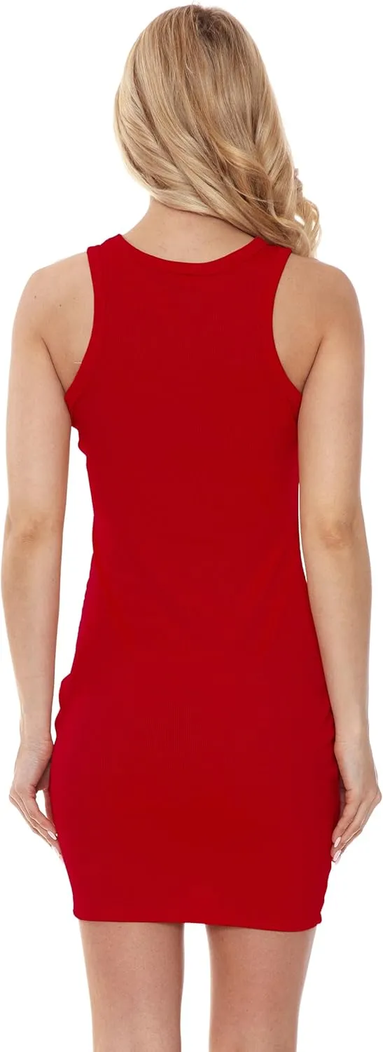 SSOULM Women's Ribbed Scoop Neck Sleeveless Tank Fitted Bodycon Short Dresses