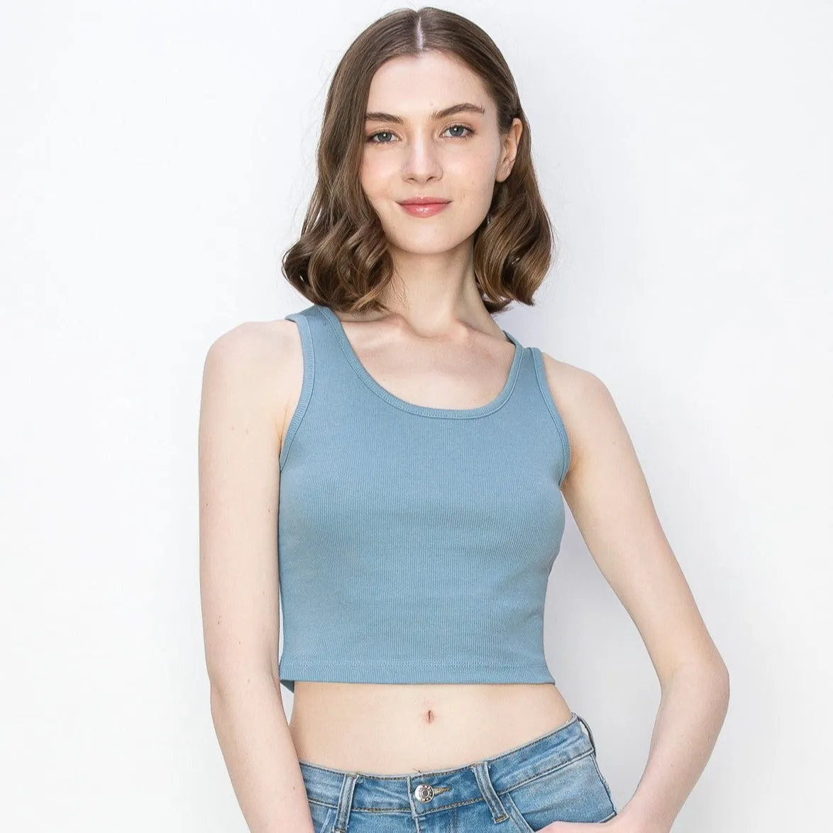 Surf World - Cropped Scoop Neck Ribbed Tank Top