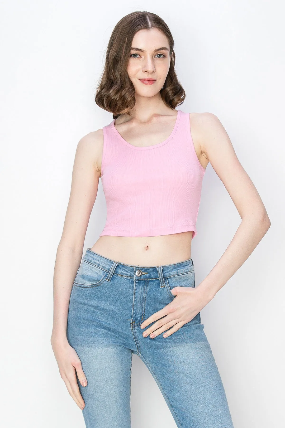 Surf World - Cropped Scoop Neck Ribbed Tank Top