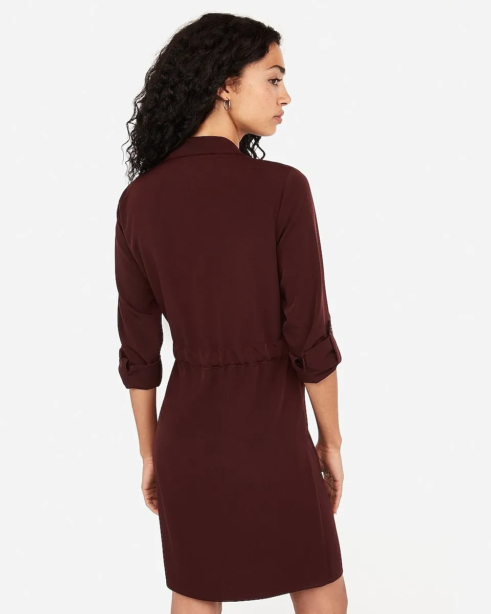 Tie Waist Shirt Dress in Cabernet