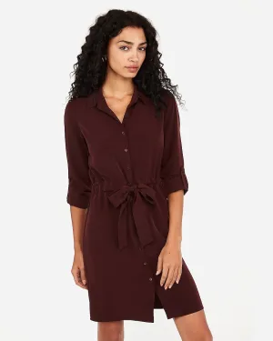Tie Waist Shirt Dress in Cabernet