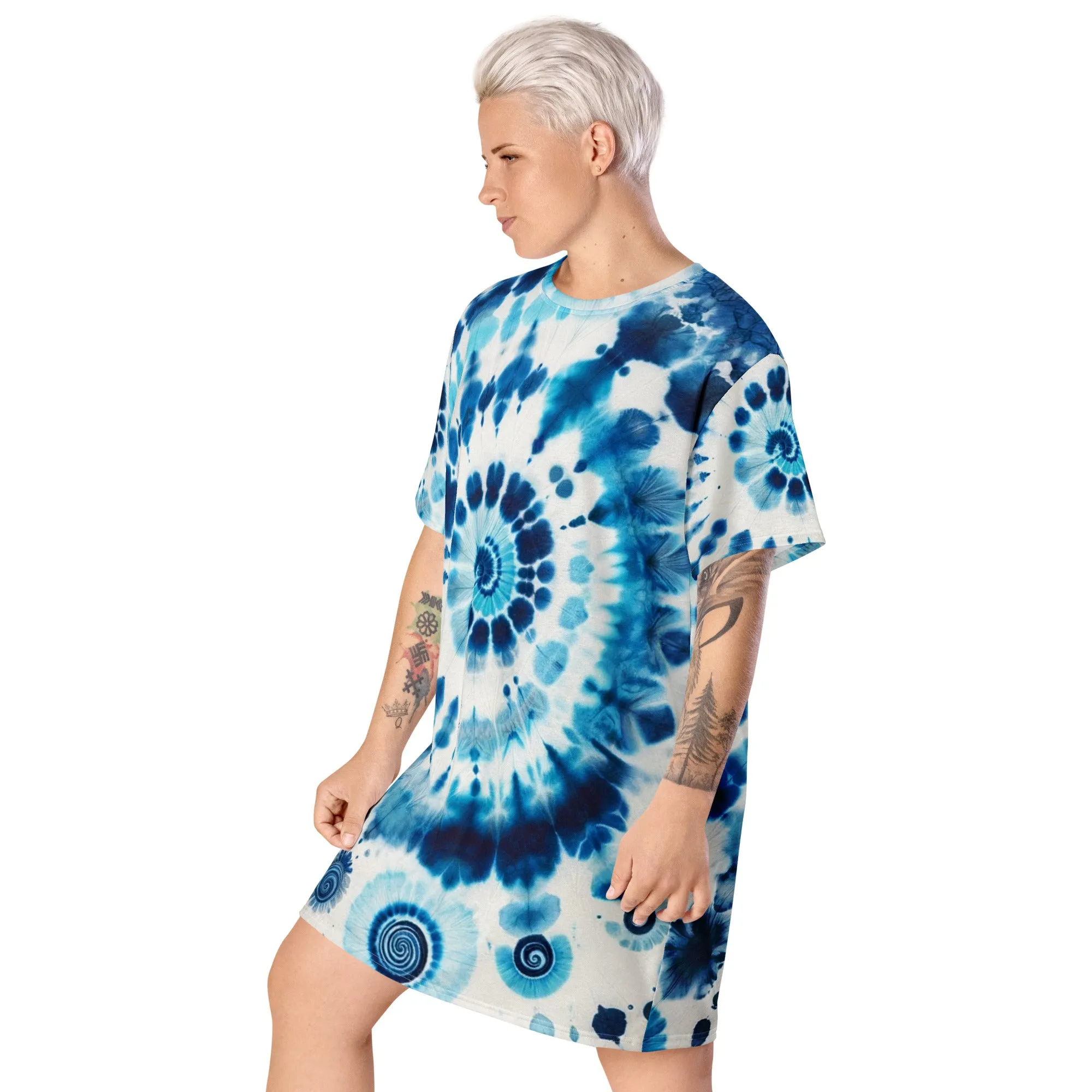 Trend4us Tie Dye Blue T-shirt Dress