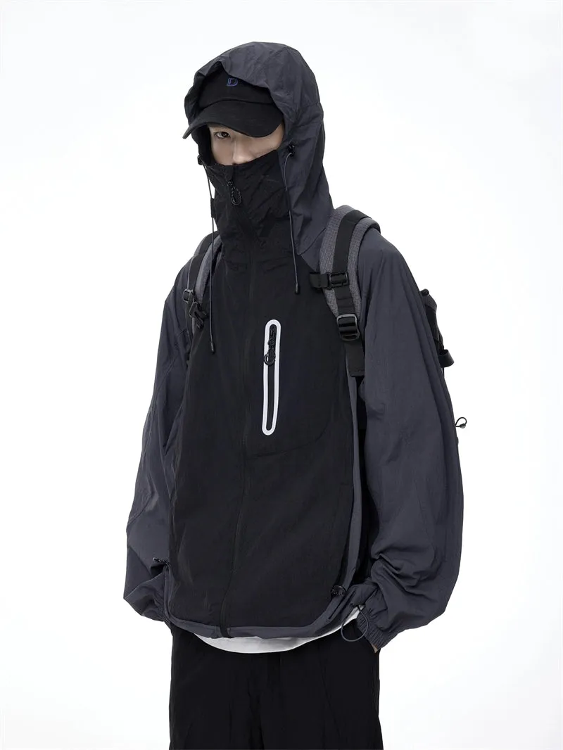 Two-Tone Lightweight Zip-Up Hooded Windbreaker