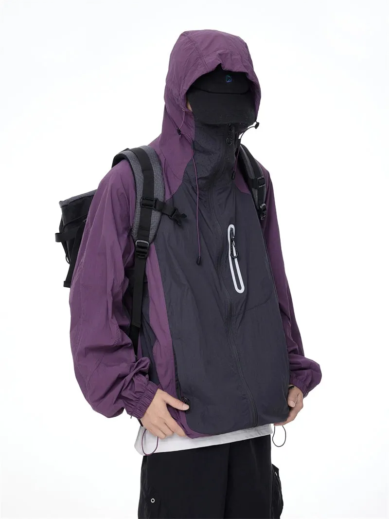 Two-Tone Lightweight Zip-Up Hooded Windbreaker