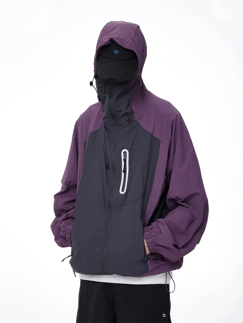 Two-Tone Lightweight Zip-Up Hooded Windbreaker