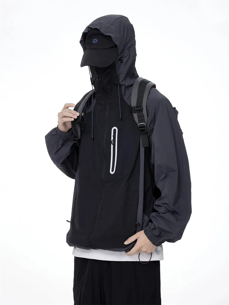 Two-Tone Lightweight Zip-Up Hooded Windbreaker