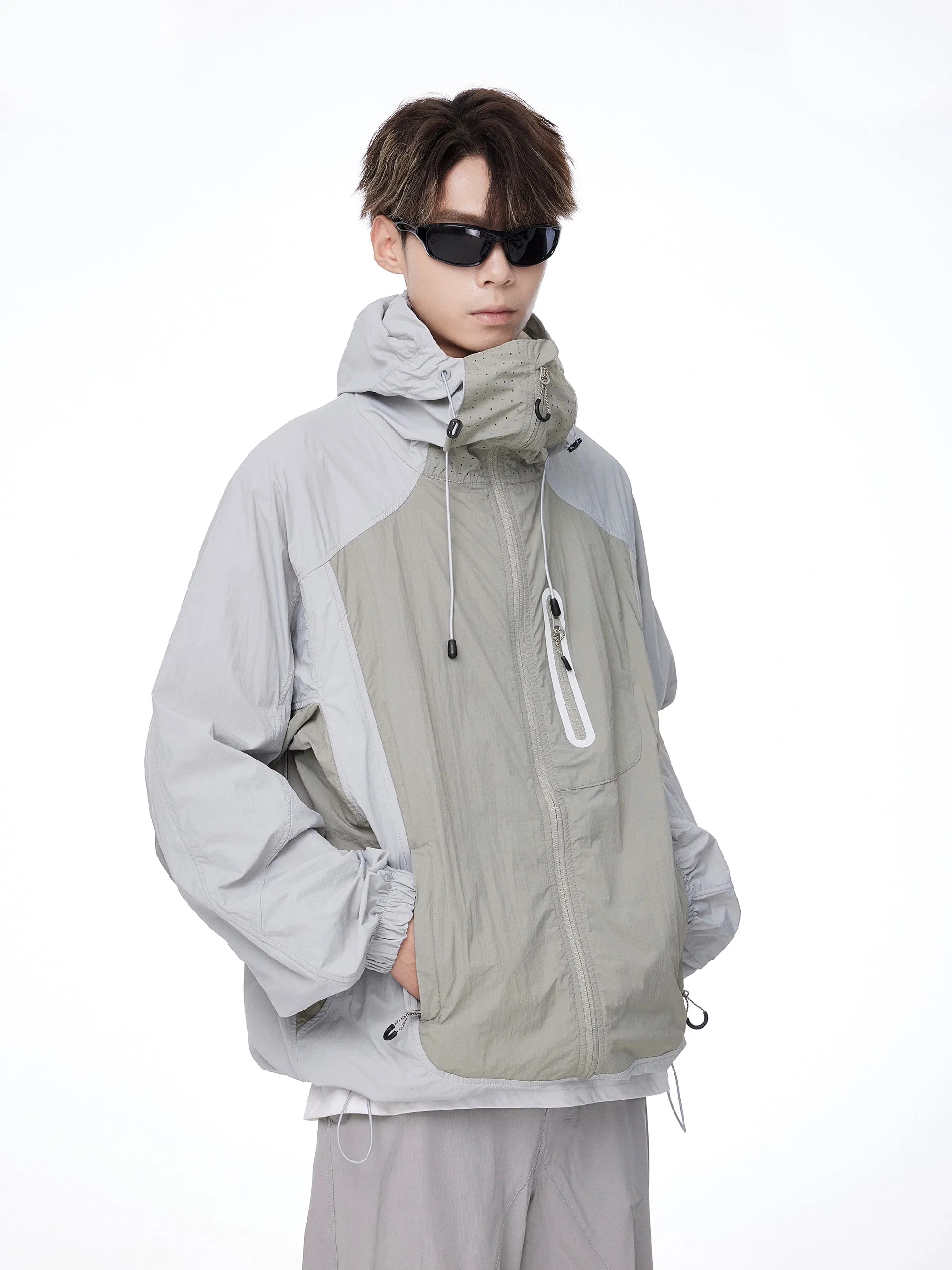 Two-Tone Lightweight Zip-Up Hooded Windbreaker