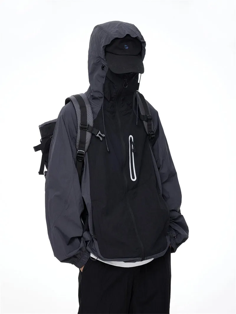 Two-Tone Lightweight Zip-Up Hooded Windbreaker