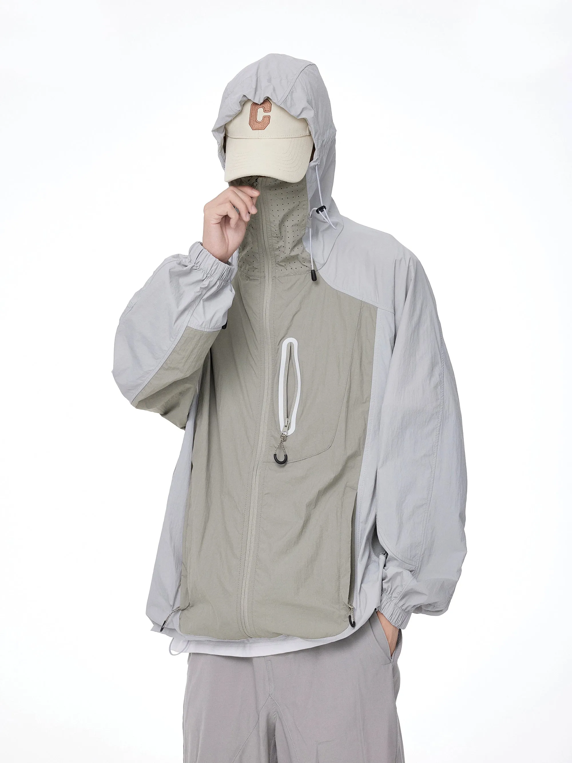 Two-Tone Lightweight Zip-Up Hooded Windbreaker
