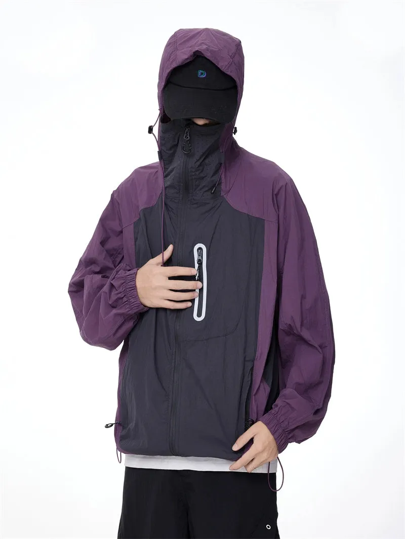 Two-Tone Lightweight Zip-Up Hooded Windbreaker