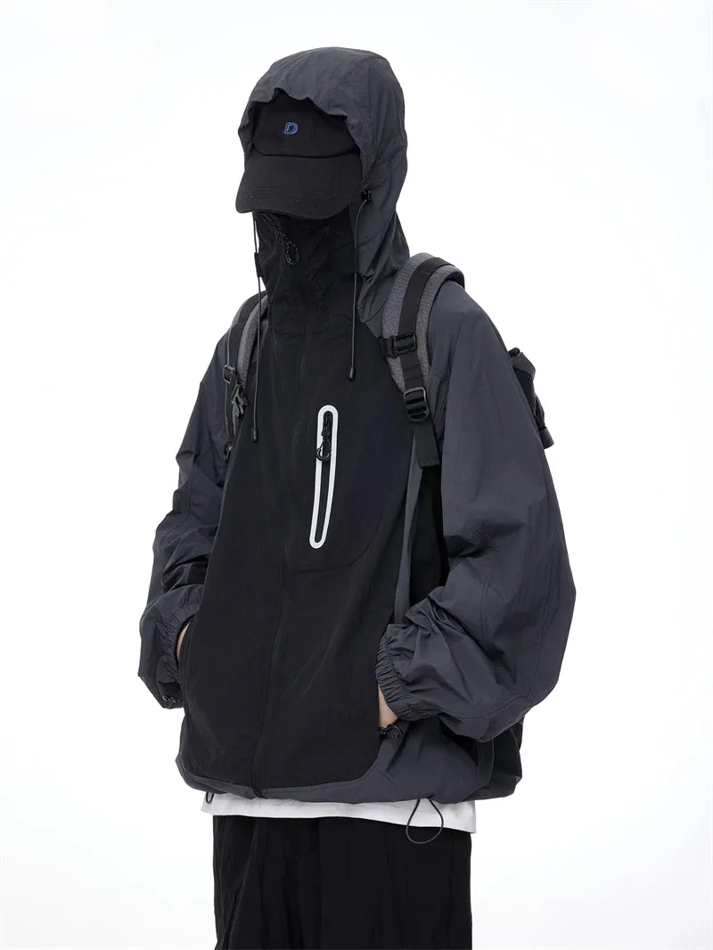Two-Tone Lightweight Zip-Up Hooded Windbreaker