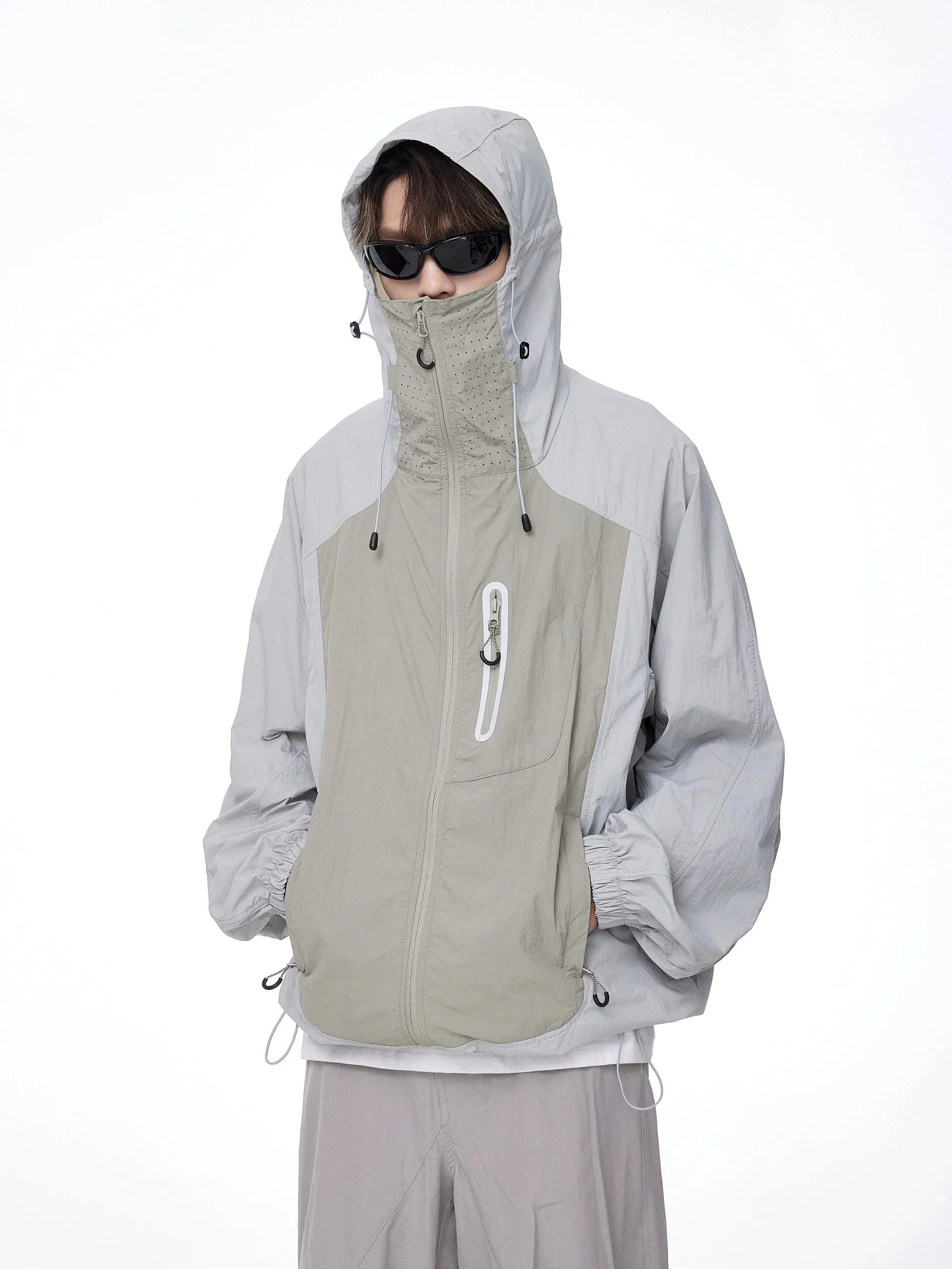 Two-Tone Lightweight Zip-Up Hooded Windbreaker