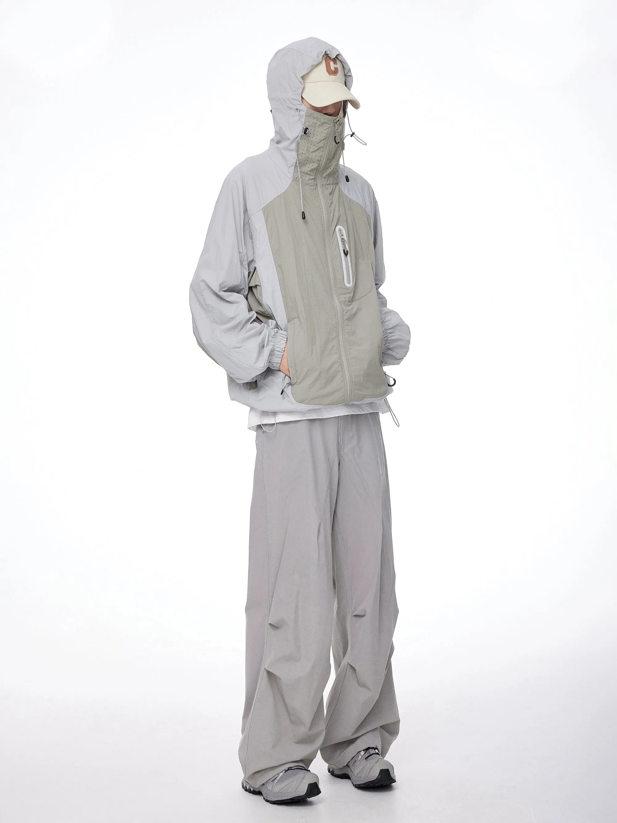 Two-Tone Lightweight Zip-Up Hooded Windbreaker