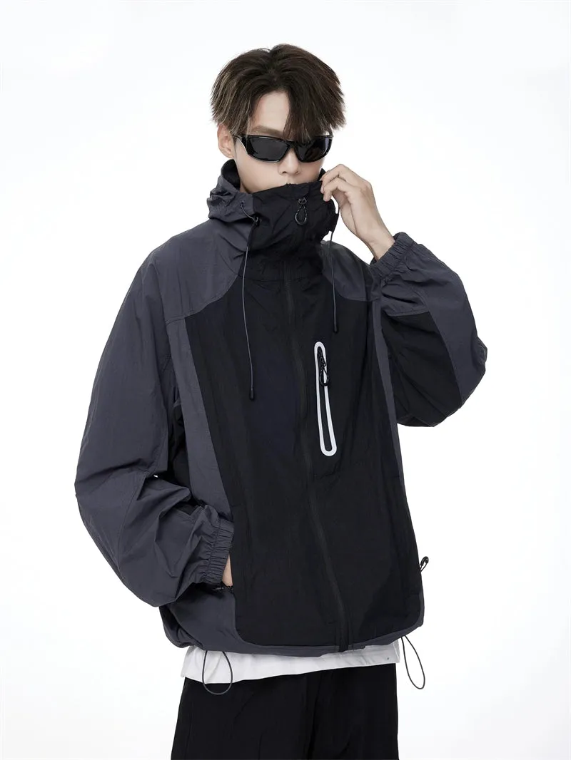 Two-Tone Lightweight Zip-Up Hooded Windbreaker