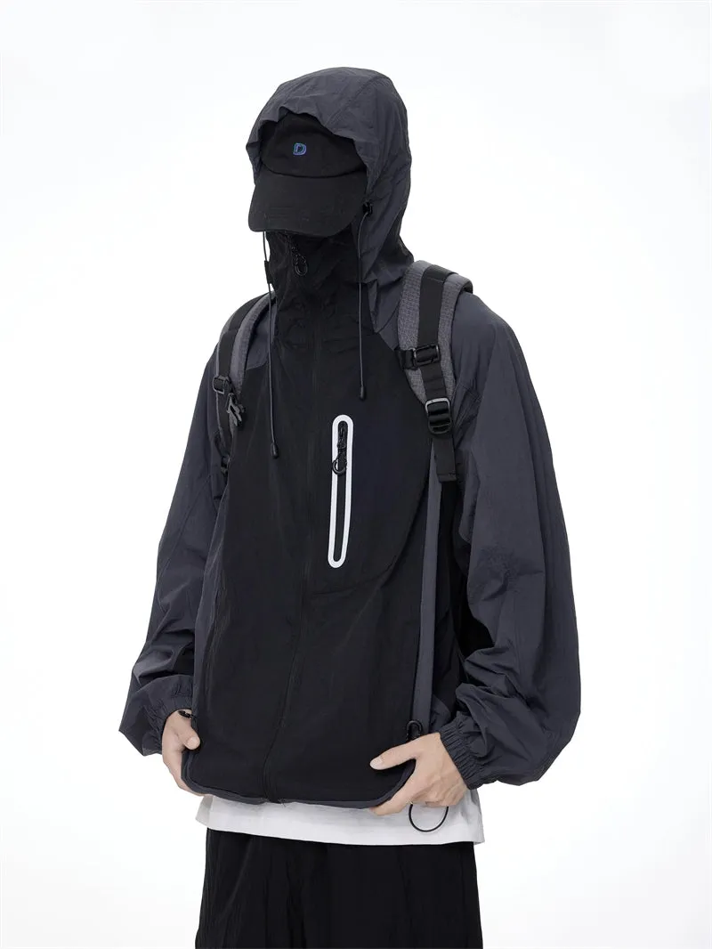 Two-Tone Lightweight Zip-Up Hooded Windbreaker