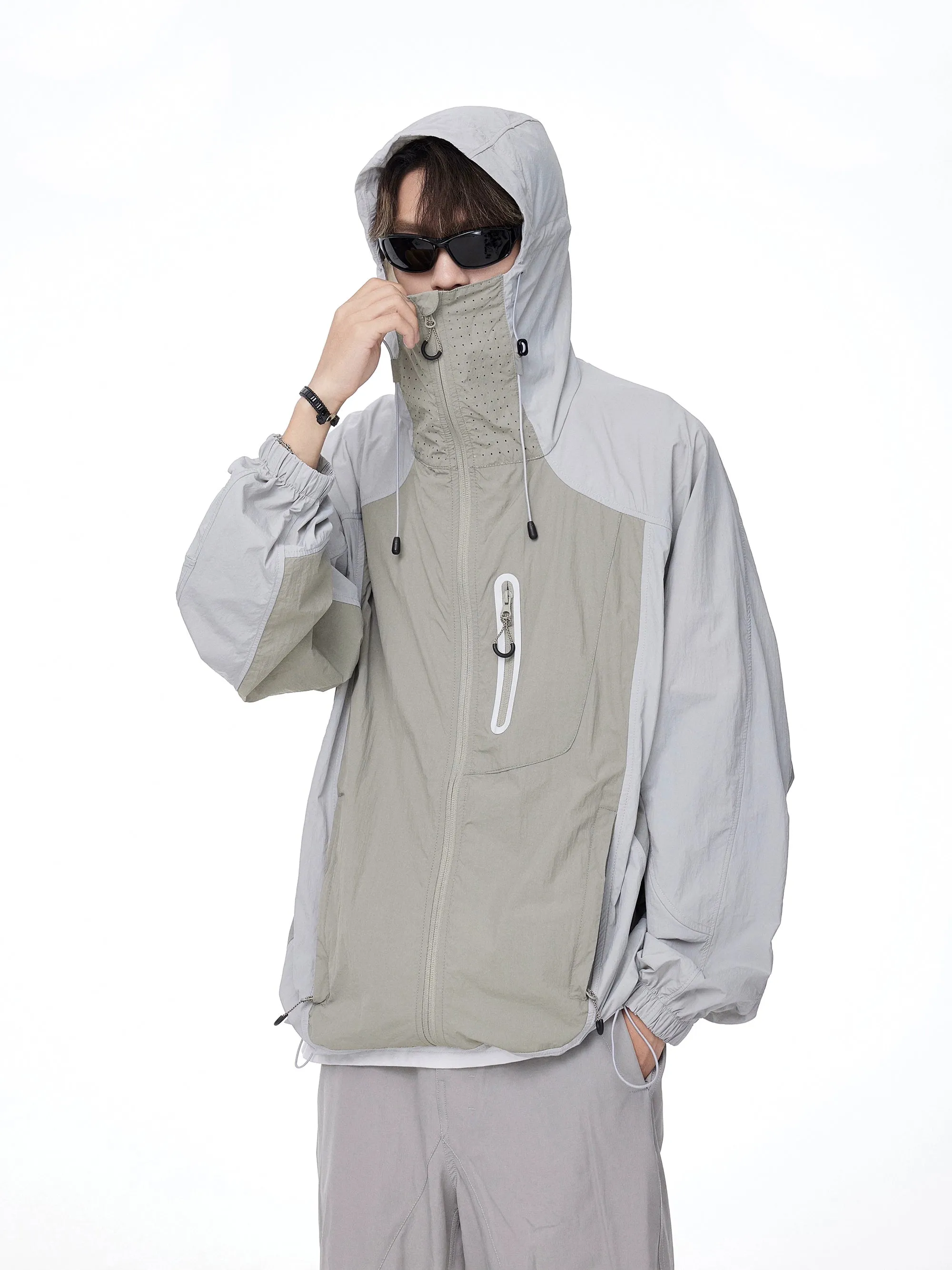 Two-Tone Lightweight Zip-Up Hooded Windbreaker