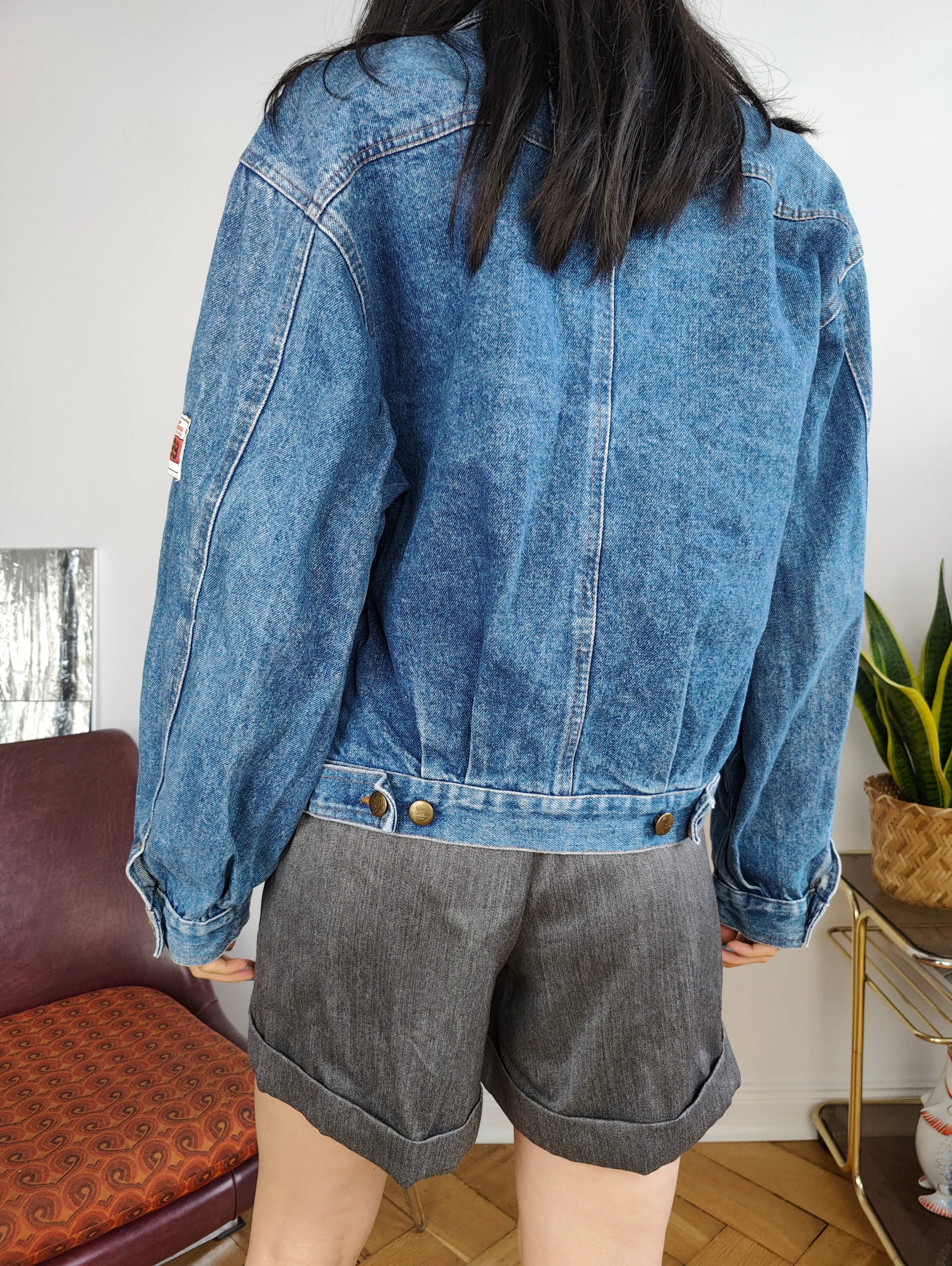Vintage denim jacket jeans blue short crop Diamond women XS-S