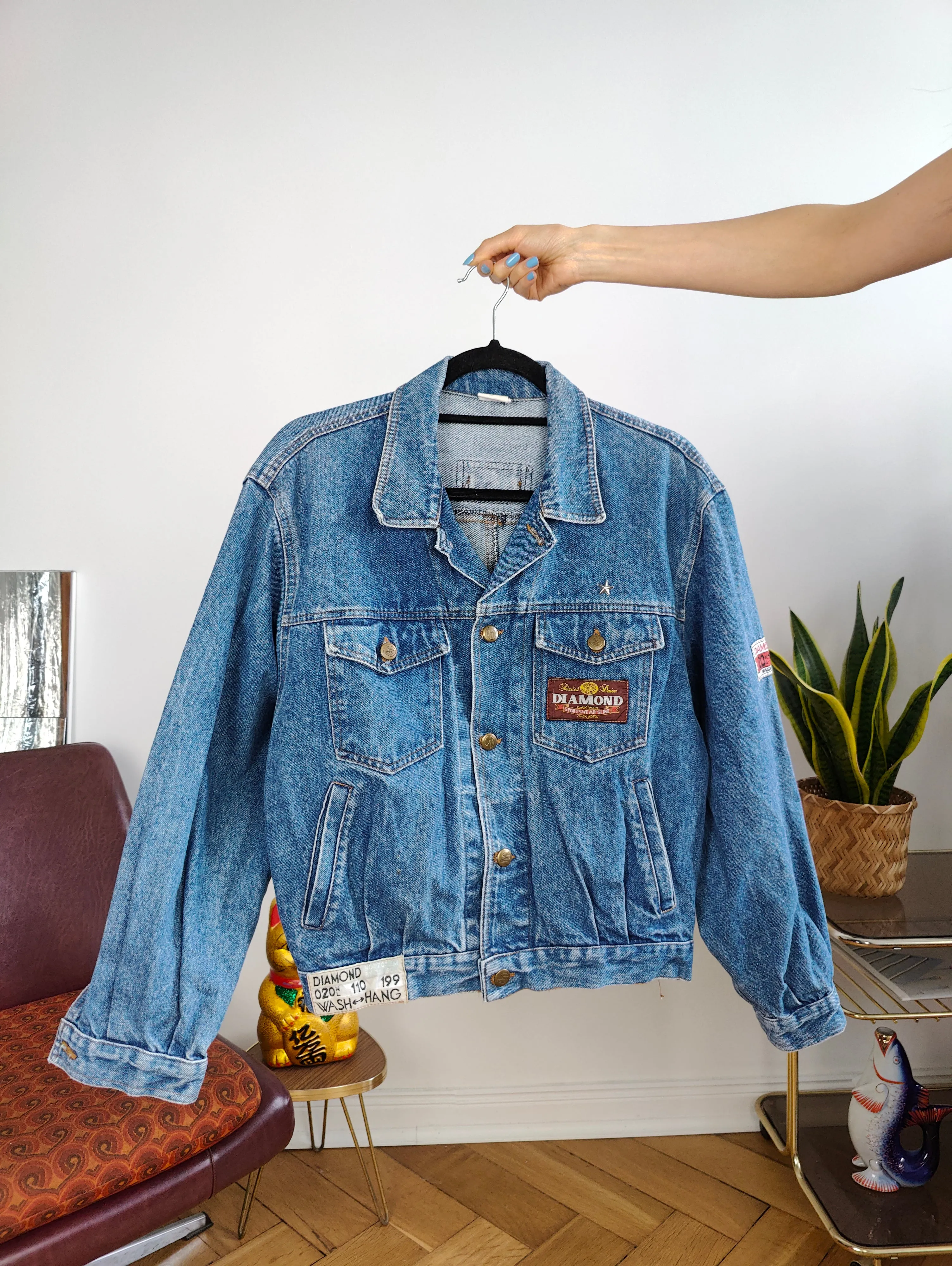 Vintage denim jacket jeans blue short crop Diamond women XS-S