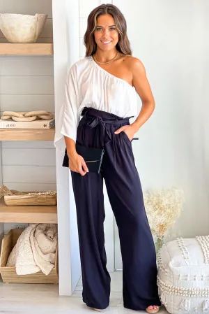 White And Black One Shoulder Jumpsuit
