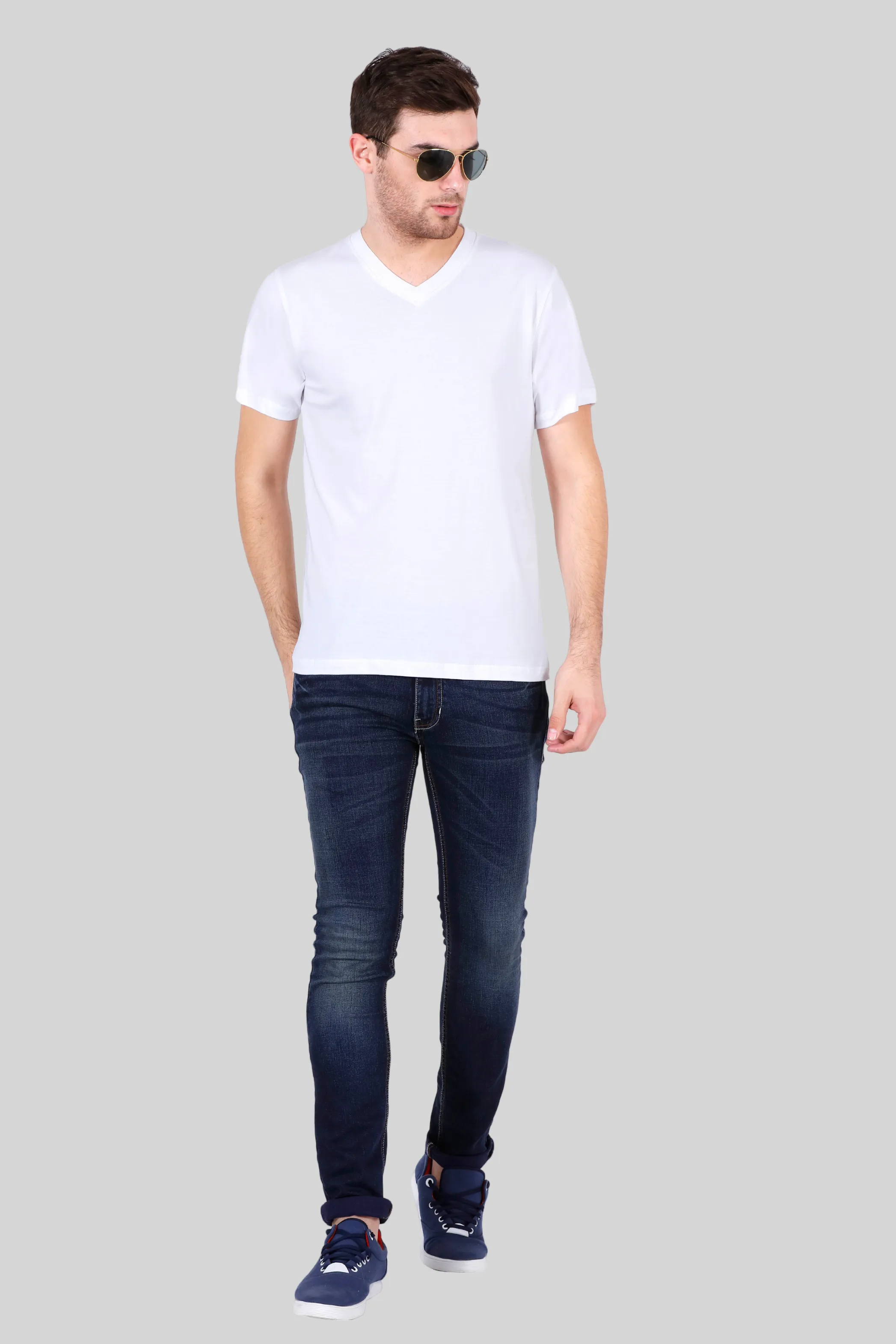 White V Neck T-shirt for men