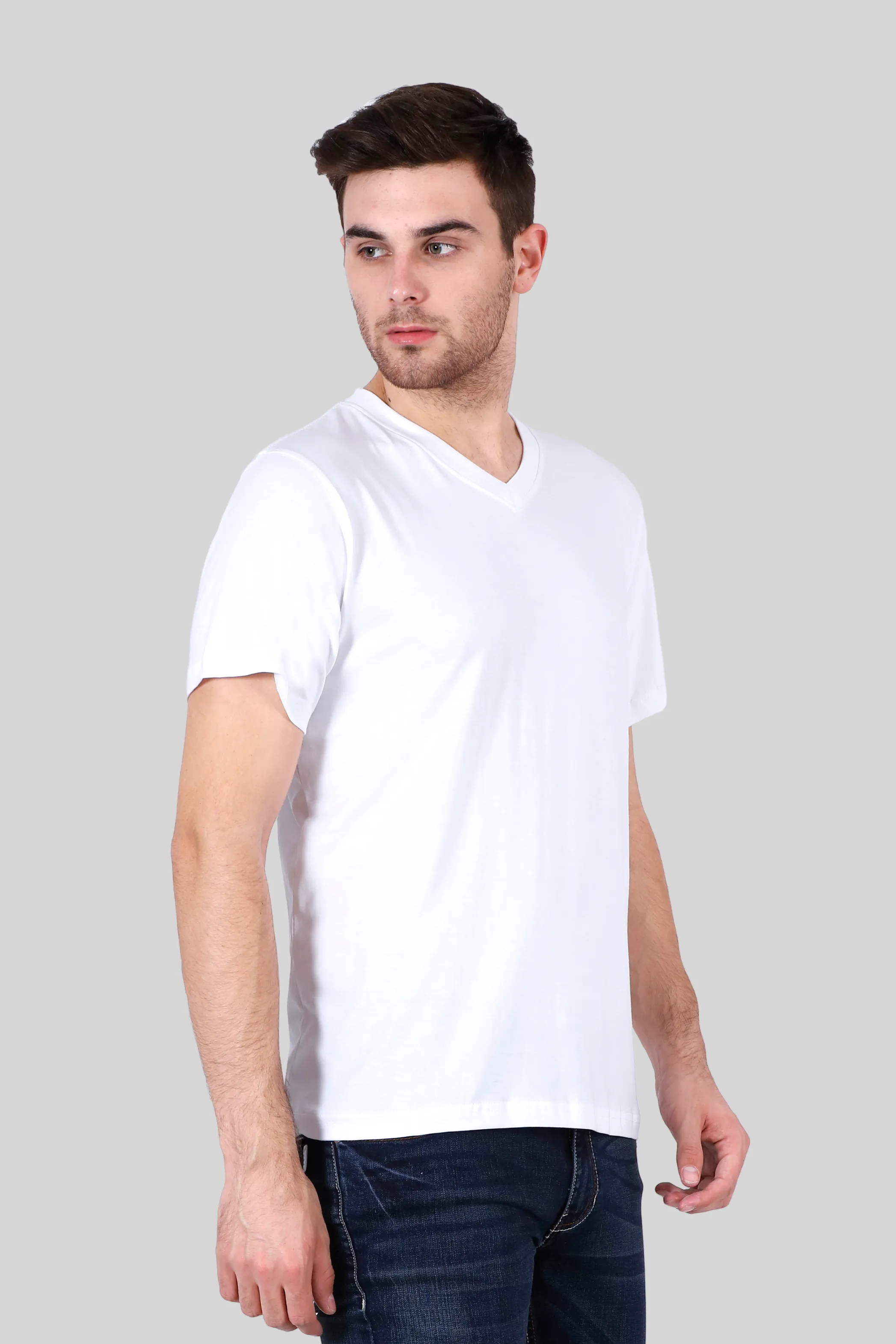 White V Neck T-shirt for men