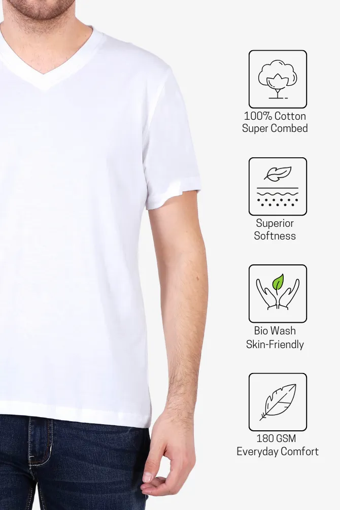 White V Neck T-shirt for men