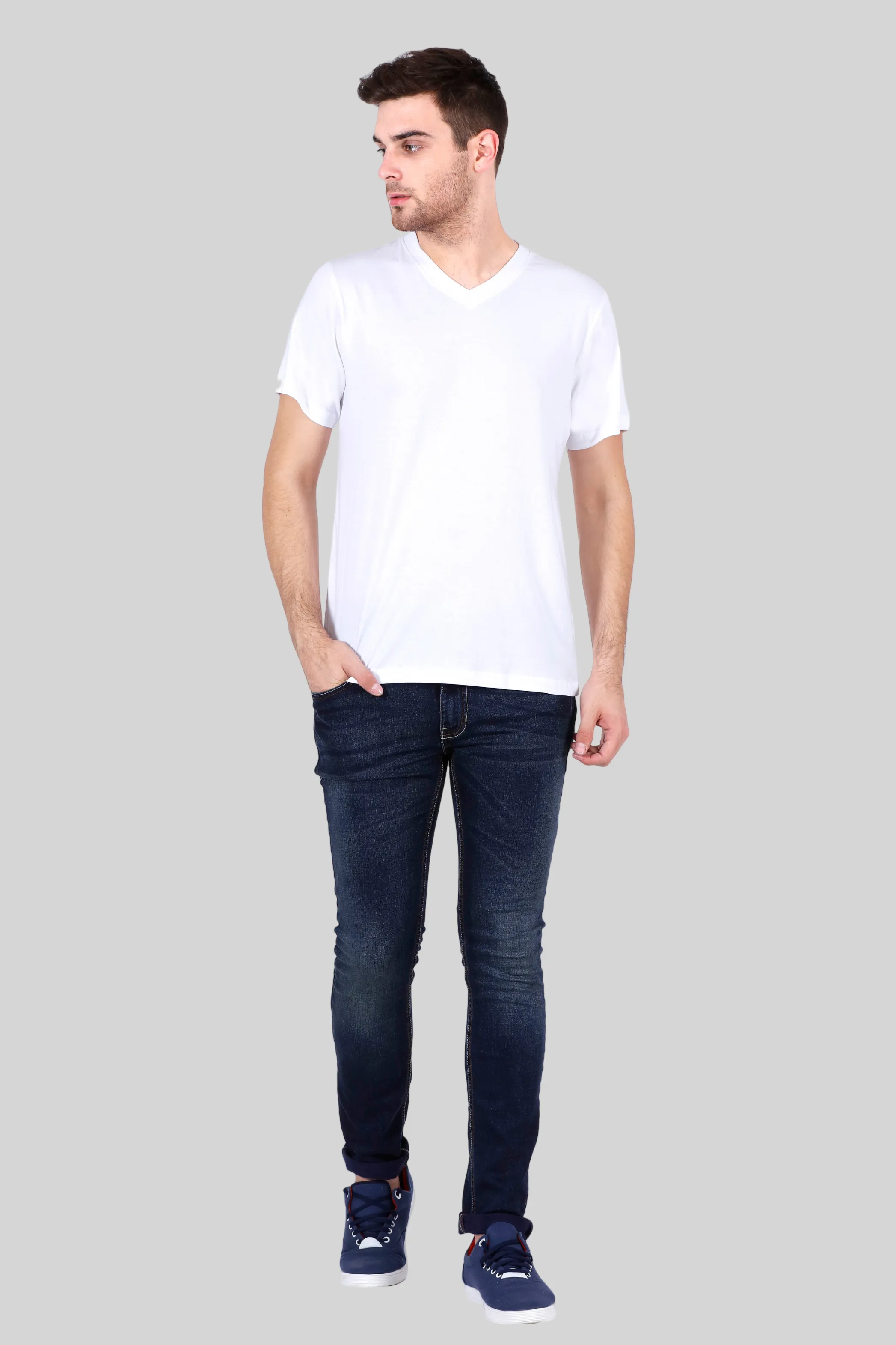 White V Neck T-shirt for men