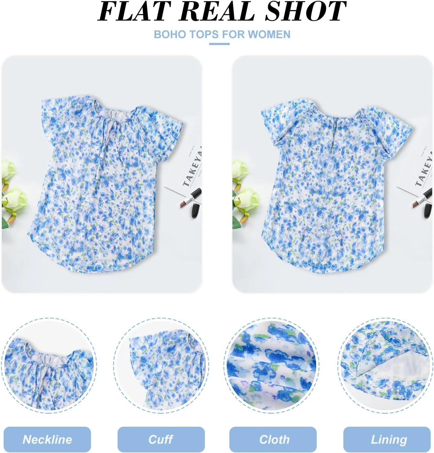 Women's Casual Floral Ruffle Short Sleeve Tops Cute Boho V Neck Loose Blouses Summer Fall Shirts