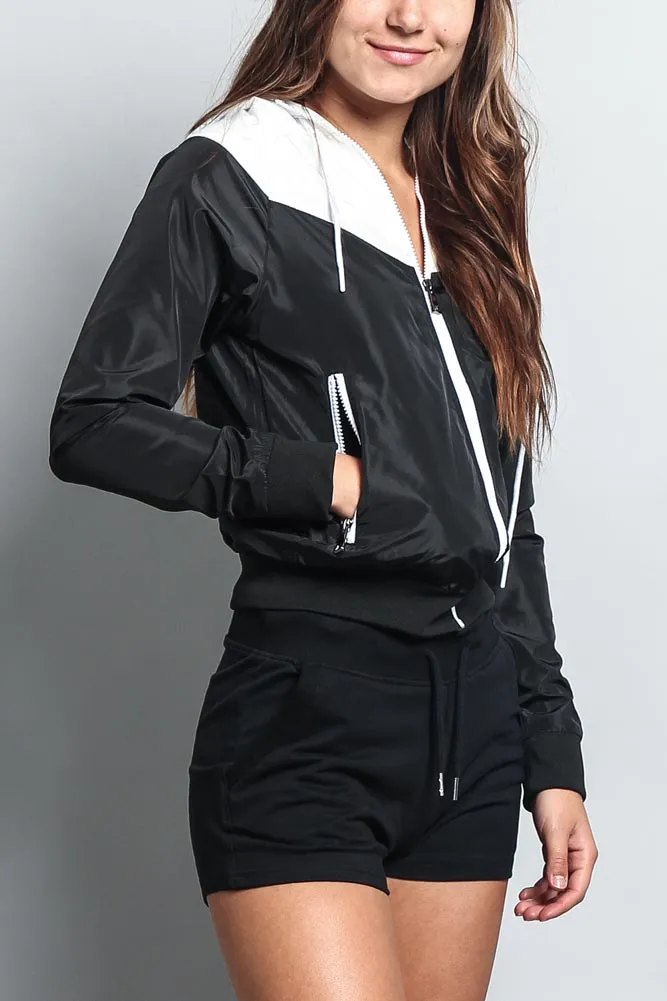 Women's Color Block Hooded Windbreaker Jacket