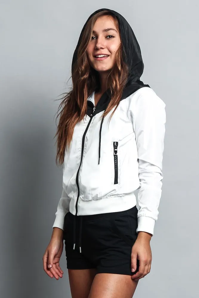 Women's Color Block Hooded Windbreaker Jacket