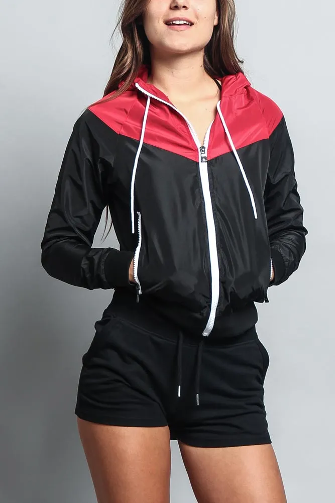 Women's Color Block Hooded Windbreaker Jacket